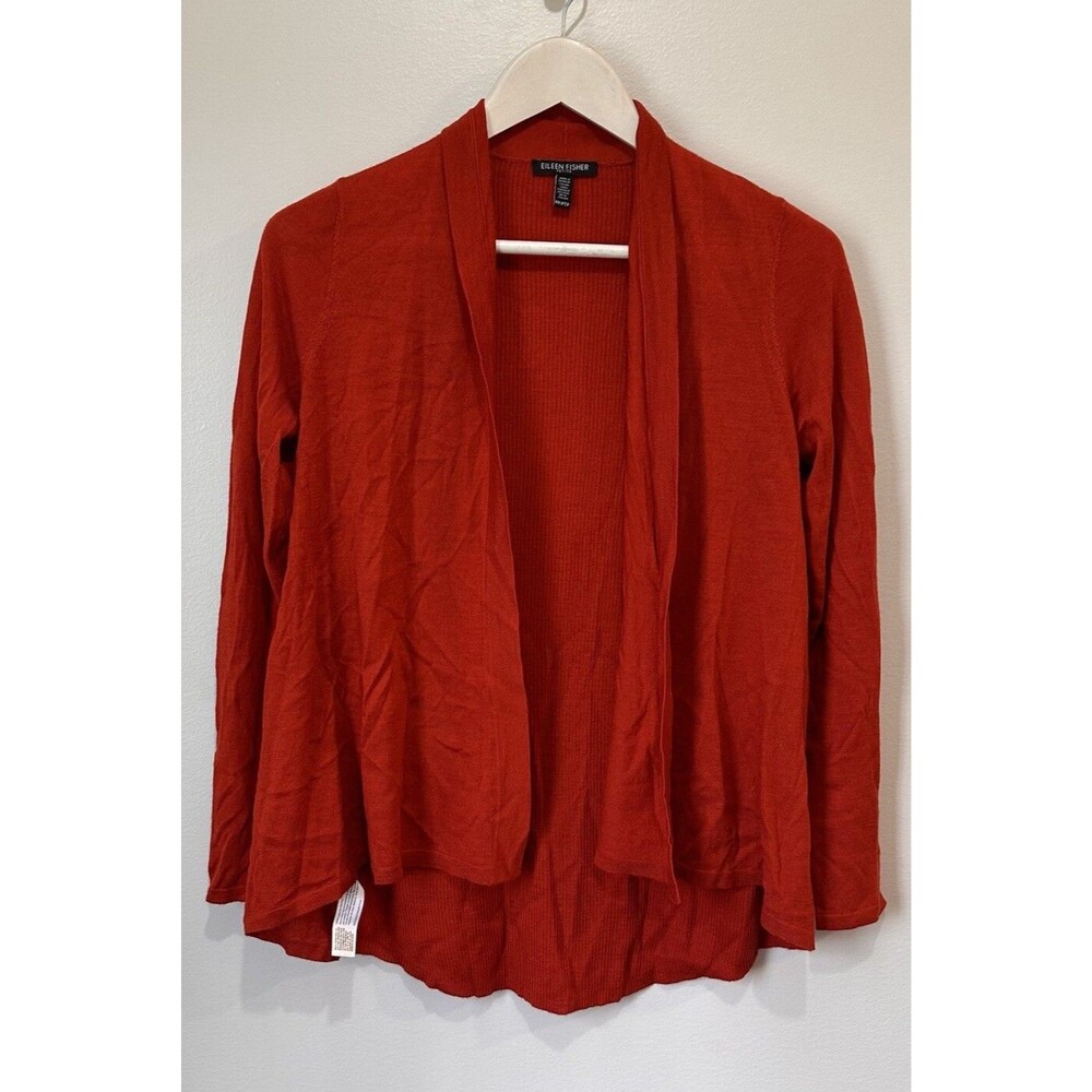 Eileen Fisher Merino Wool Open Front Cardigan Red Women’s Petite Small